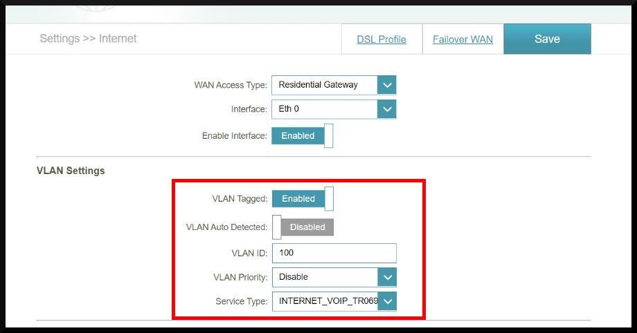 Step4 Enable VLAN Tagged and put 100 in the VLAN ID field